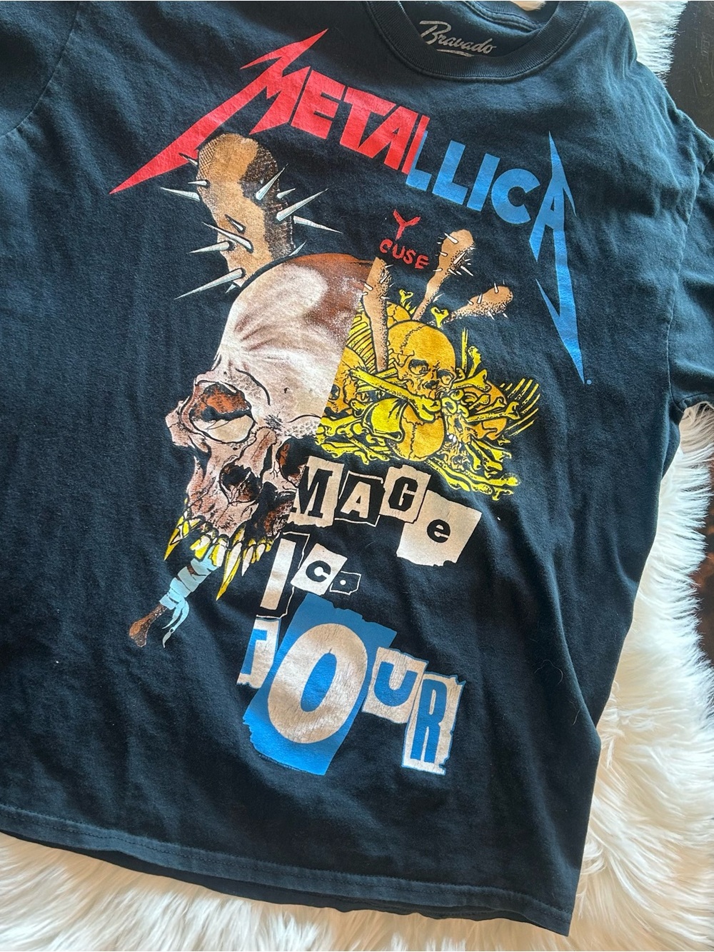 Bravado Black Tee with Red & Light Blue Print